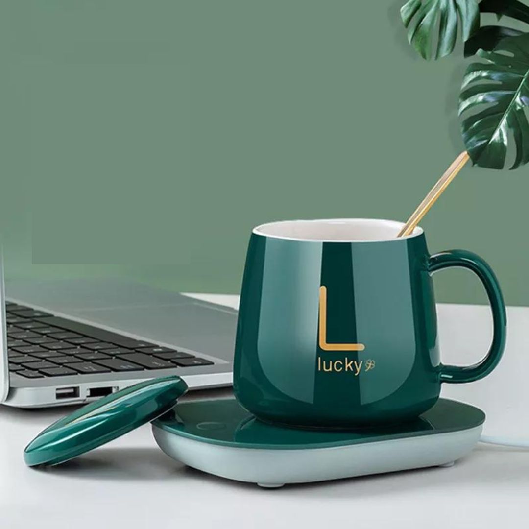 Warmer Ceramic coffee cup™ |Tasse à café électrique, avec coussin chauffant, à température constante, sous-verre USB, ensemble de tapis, chauffe-eau, thé au lait, cadeau pour la maison et le bureau