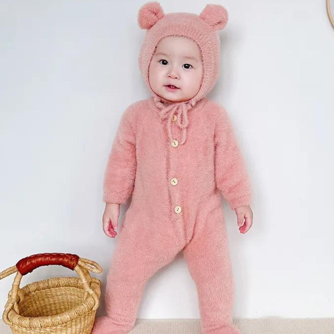 Combinaison chaude avec chapeau pour bébé, vêtements d'hiver pour bébés garçons et filles, combinaison mignonne et douce