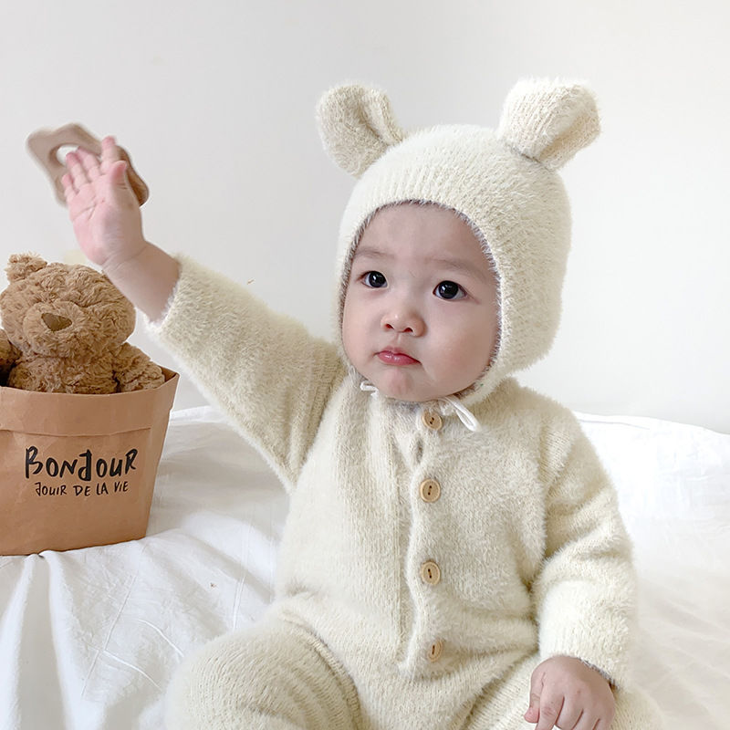 Combinaison chaude avec chapeau pour bébé, vêtements d'hiver pour bébés garçons et filles, combinaison mignonne et douce