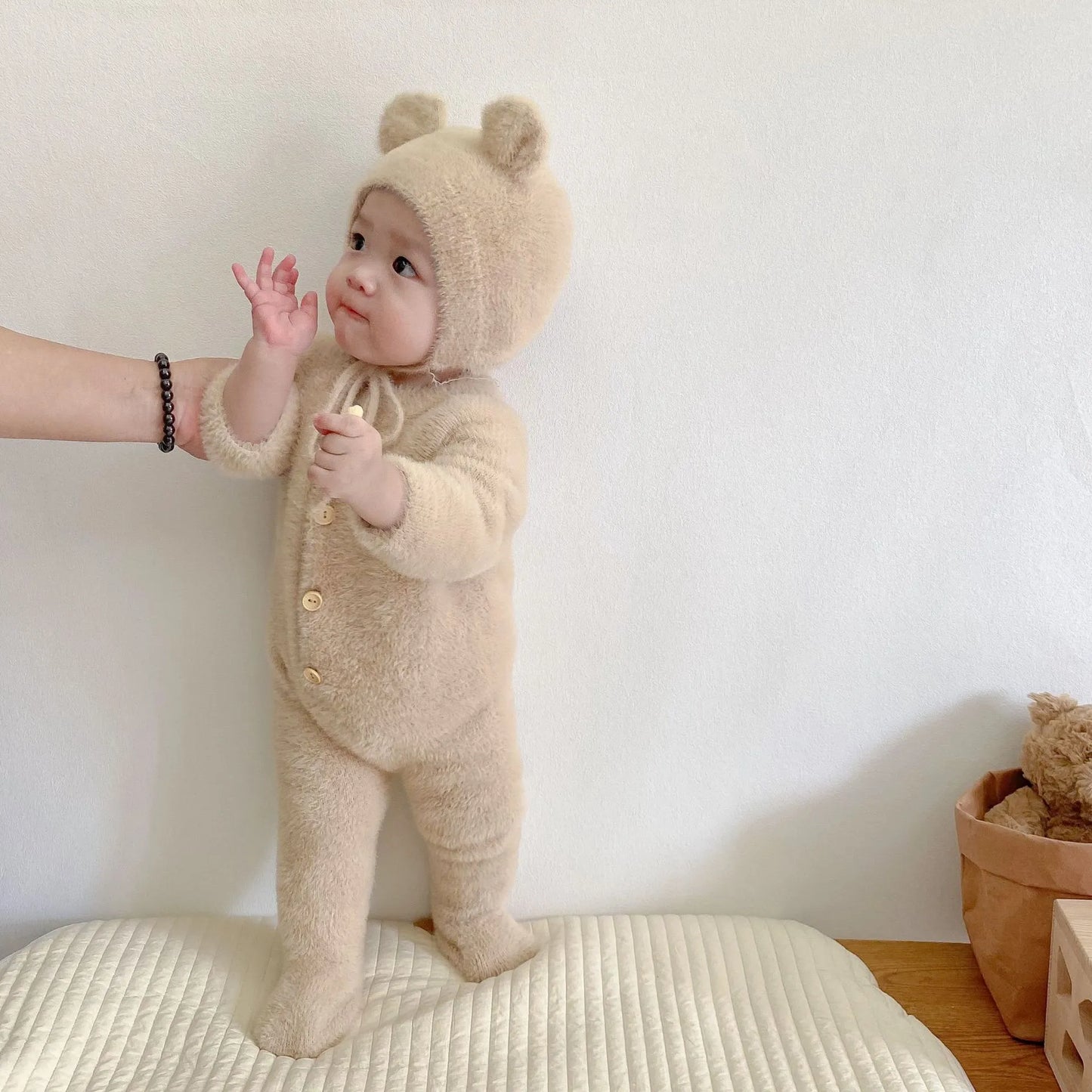 Combinaison chaude avec chapeau pour bébé, vêtements d'hiver pour bébés garçons et filles, combinaison mignonne et douce